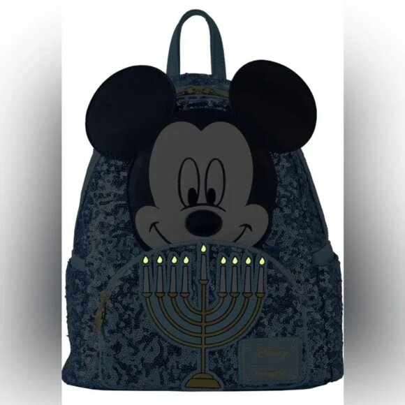Loungefly Disney Mickey Mouse Hanukkah Sequin Glow Mini Backpack - Picture 2 of 8